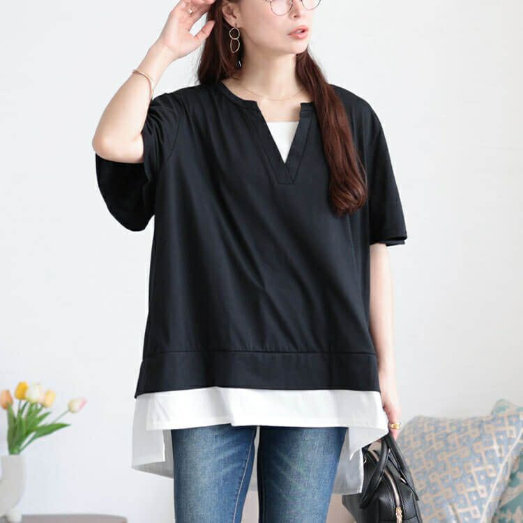 大きいサイズ レディース フレアスリーブフェイクレイヤードチュニック　bai-0183 【メール便可】