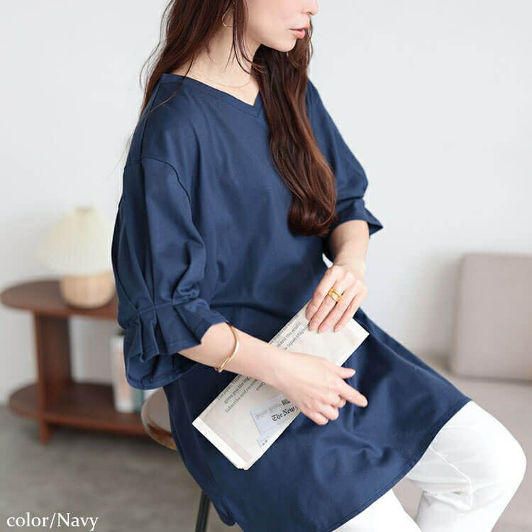 大きいサイズ レディース Vネックキャンディスリーブチュニック　bai-0182 【メール便可】