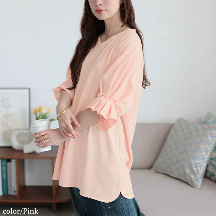 大きいサイズ レディース Vネックキャンディスリーブチュニック　bai-0182 【メール便可】