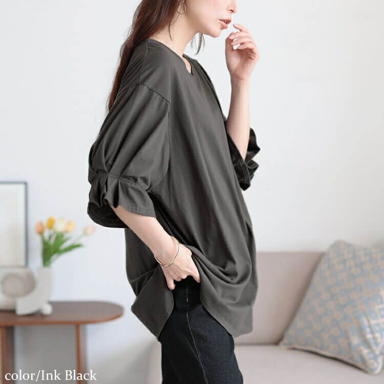 大きいサイズ レディース Vネックキャンディスリーブチュニック　bai-0182 【メール便可】