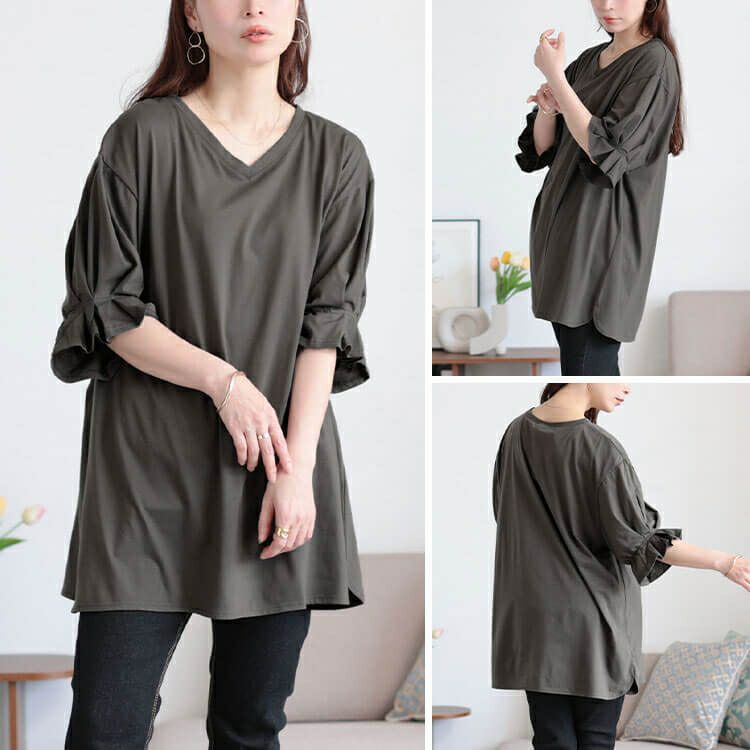 大きいサイズ レディース Vネックキャンディスリーブチュニック　bai-0182 【メール便可】