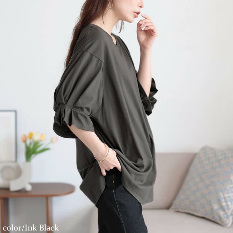 大きいサイズ レディース Vネックキャンディスリーブチュニック　bai-0182 【メール便可】 スミクロ