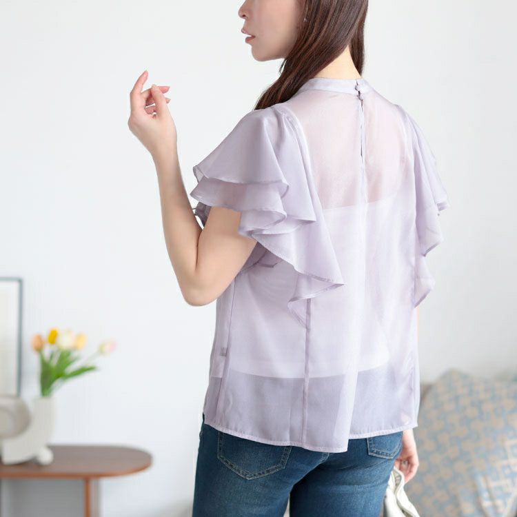 大きいサイズ レディース ダブルフリルスリーブシアーブラウス　tana-351057【メール便可】