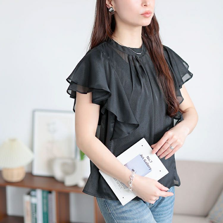 大きいサイズ レディース ダブルフリルスリーブシアーブラウス　tana-351057【メール便可】