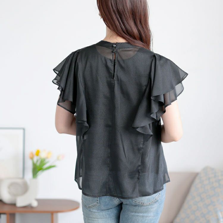 大きいサイズ レディース ダブルフリルスリーブシアーブラウス　tana-351057【メール便可】