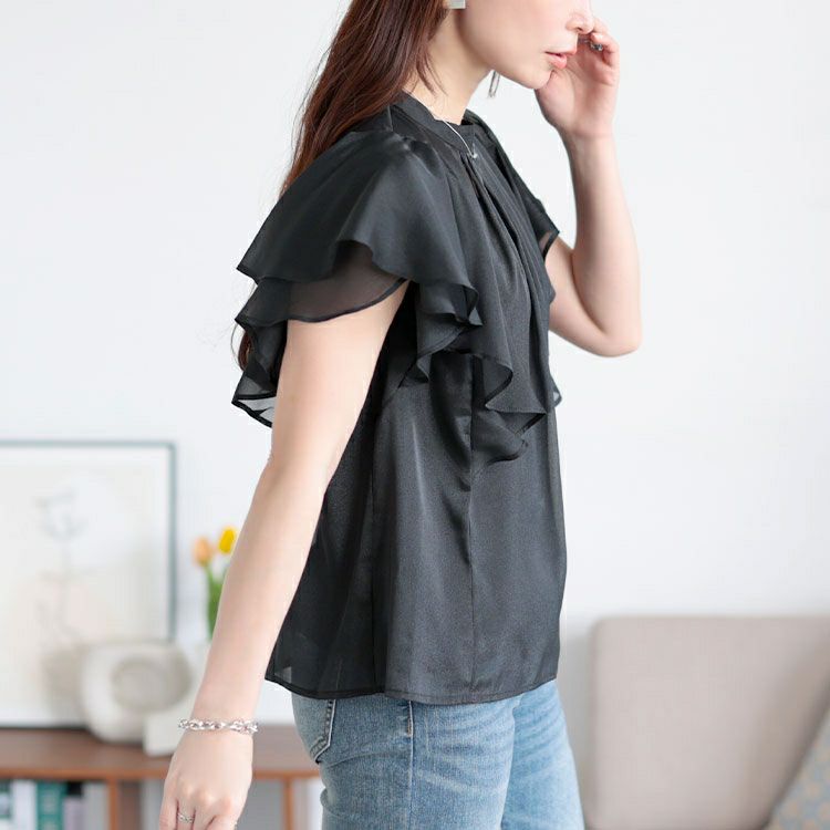 大きいサイズ レディース ダブルフリルスリーブシアーブラウス　tana-351057【メール便可】