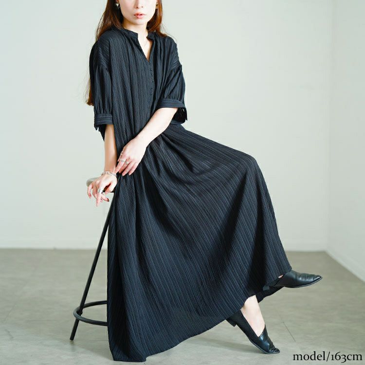 大きいサイズ レディース ストライプ柄楊柳ドルマンワンピース tana