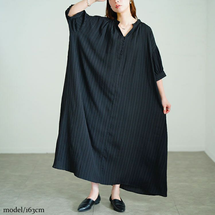 大きいサイズ レディース ストライプ柄楊柳ドルマンワンピース　tana-351060