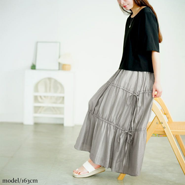 大きいサイズ レディース サイドドロストティアードスカート　tana-651012