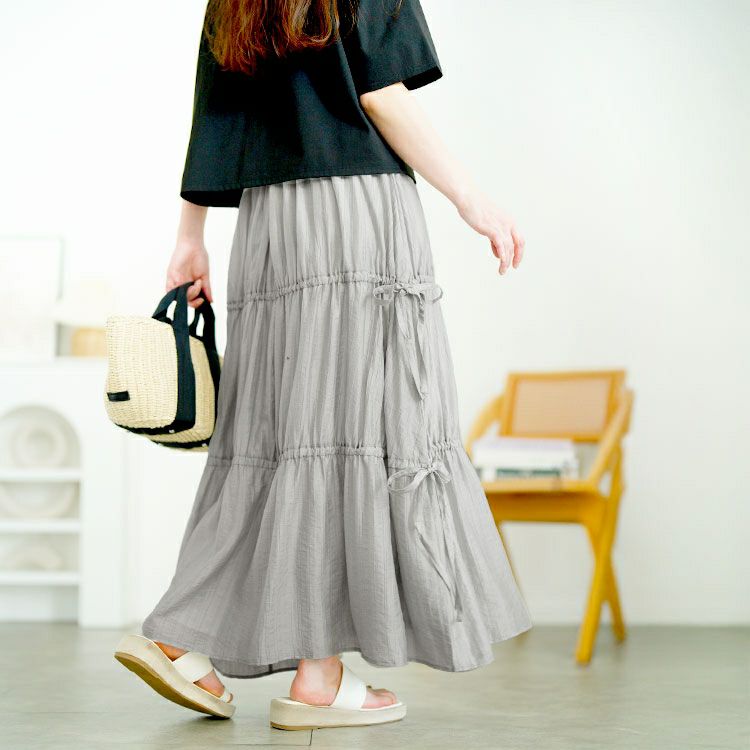 大きいサイズ レディース サイドドロストティアードスカート　tana-651012