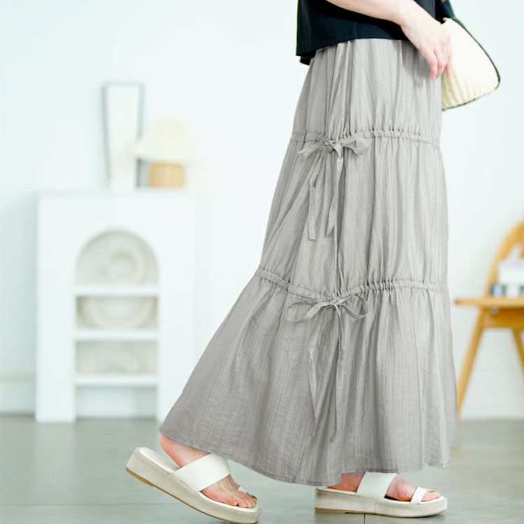 大きいサイズ レディース サイドドロストティアードスカート　tana-651012