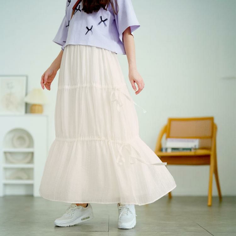 大きいサイズ レディース サイドドロストティアードスカート　tana-651012 オフホワイト