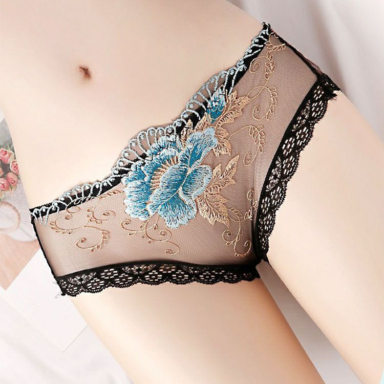 大きいサイズ レディース 花柄切替えシースルーショーツ　goldy-1692【メール便可】