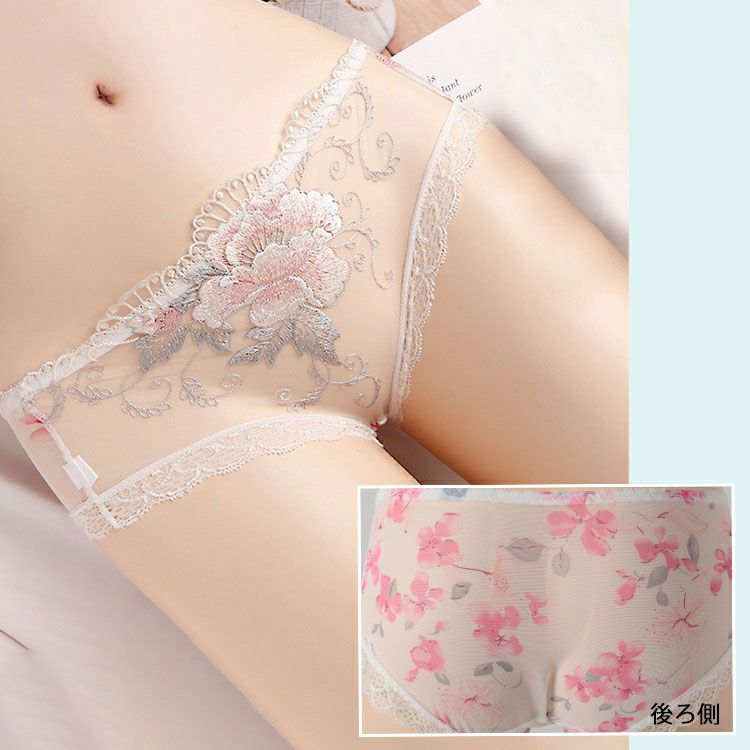 大きいサイズ レディース 花柄切替えシースルーショーツ　goldy-1692【メール便可】