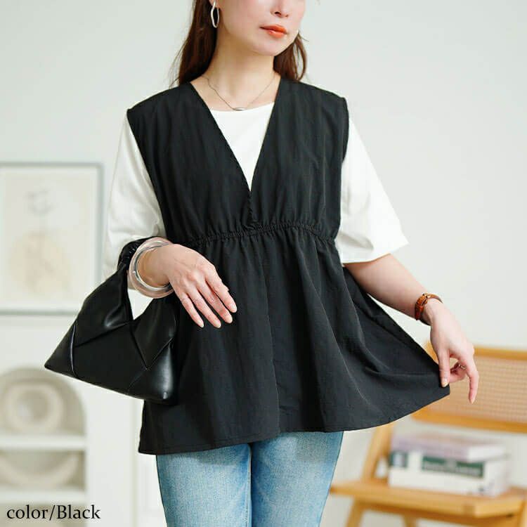 大きいサイズ レディース 撥水ナイロンペプラムベスト　cpdai-640763【メール便可】