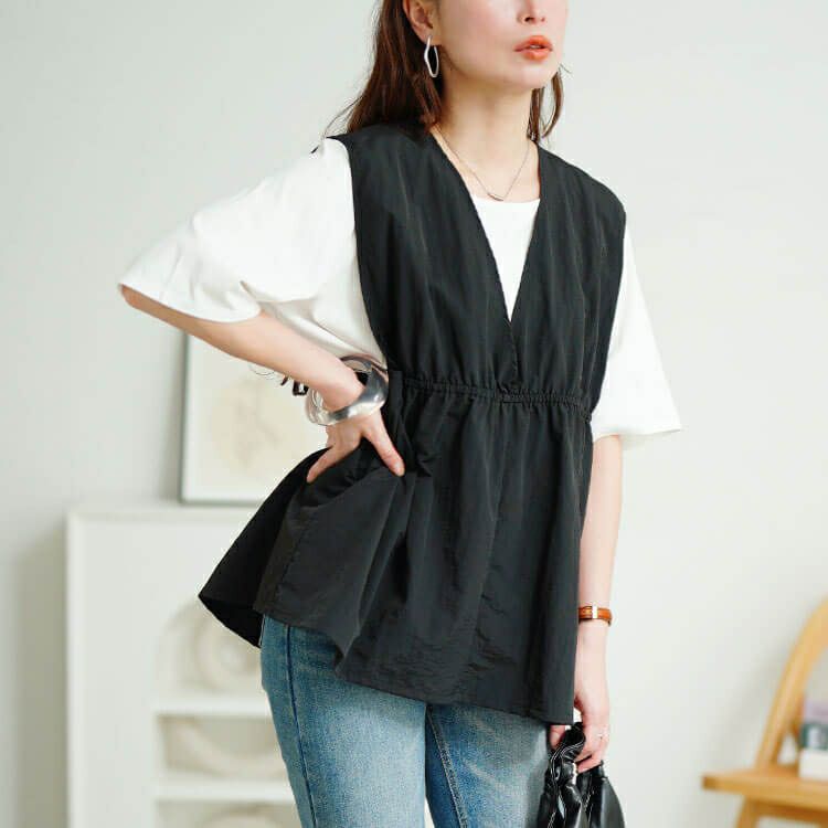 大きいサイズ レディース 撥水ナイロンペプラムベスト　cpdai-640763【メール便可】