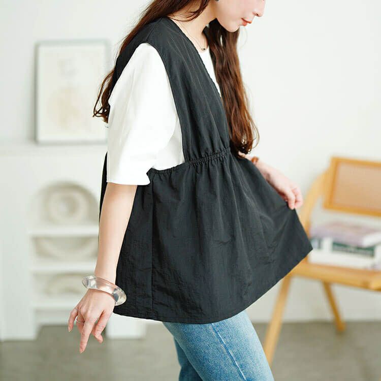 大きいサイズ レディース 撥水ナイロンペプラムベスト　cpdai-640763【メール便可】