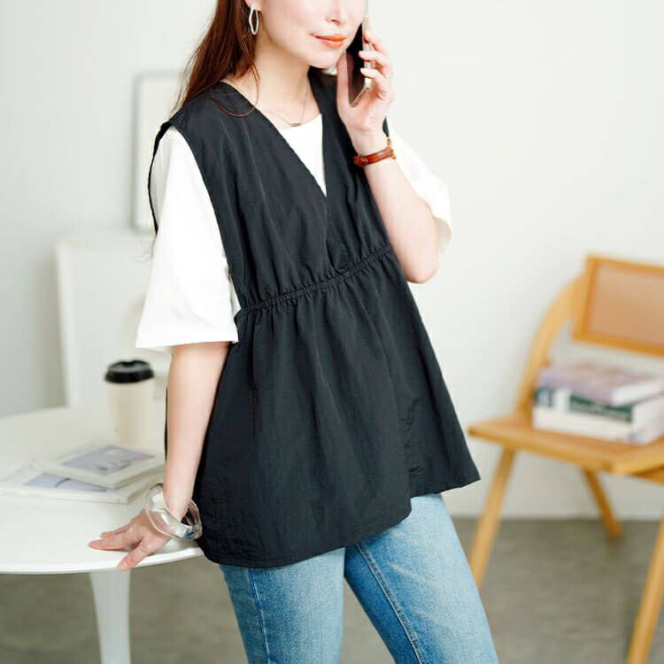 大きいサイズ レディース 撥水ナイロンペプラムベスト　cpdai-640763【メール便可】