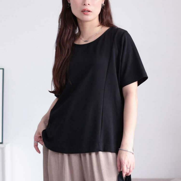 大きいサイズ レディース 接触冷感＆UVカット＆吸汗速乾ラウンドネックTシャツ　cpdai-659838【メール便可】 ブラック