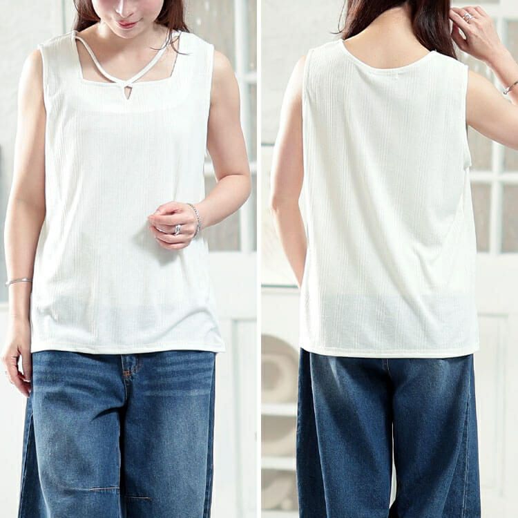 大きいサイズ レディース ホルターネックランダムリブタンクトップ　cpdai-659856【メール便可】