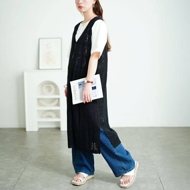 大きいサイズ レディース レース編みロングジレ　cpdai-640750