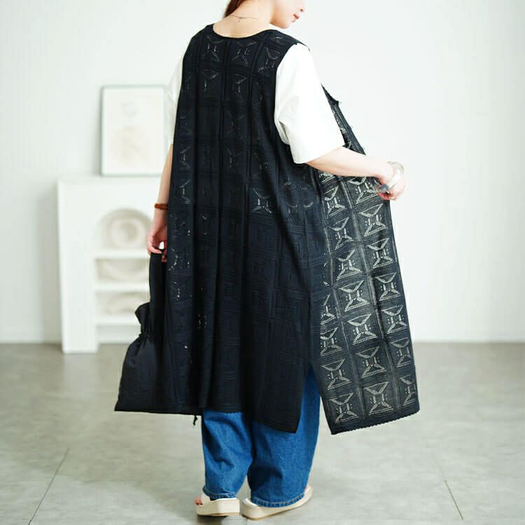 大きいサイズ レディース レース編みロングジレ　cpdai-640750