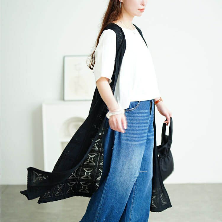 大きいサイズ レディース レース編みロングジレ　cpdai-640750