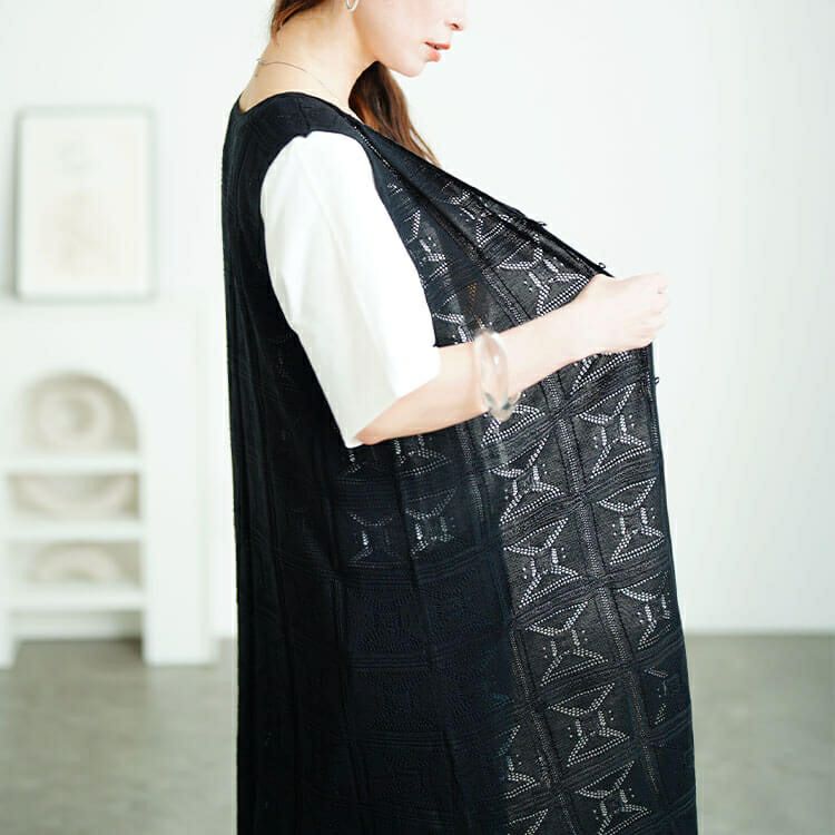 大きいサイズ レディース レース編みロングジレ　cpdai-640750