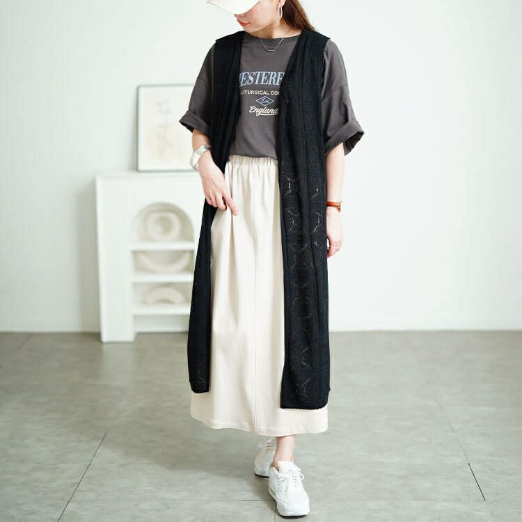 大きいサイズ レディース レース編みロングジレ　cpdai-640750