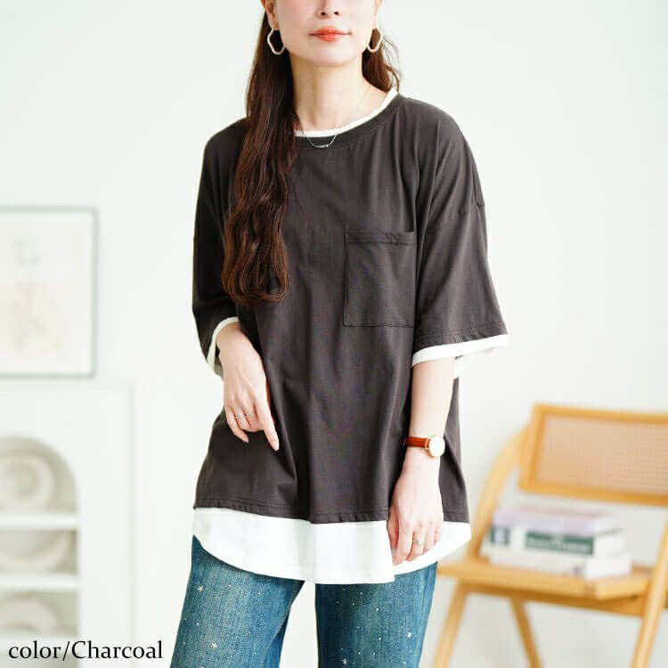 大きいサイズ レディース 接触冷感重ね着風コットンプルオーバー　cpdai-659680【メール便可】