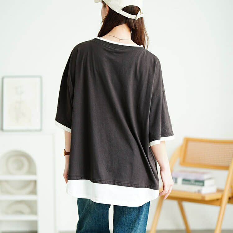 大きいサイズ レディース 接触冷感重ね着風コットンプルオーバー　cpdai-659680【メール便可】