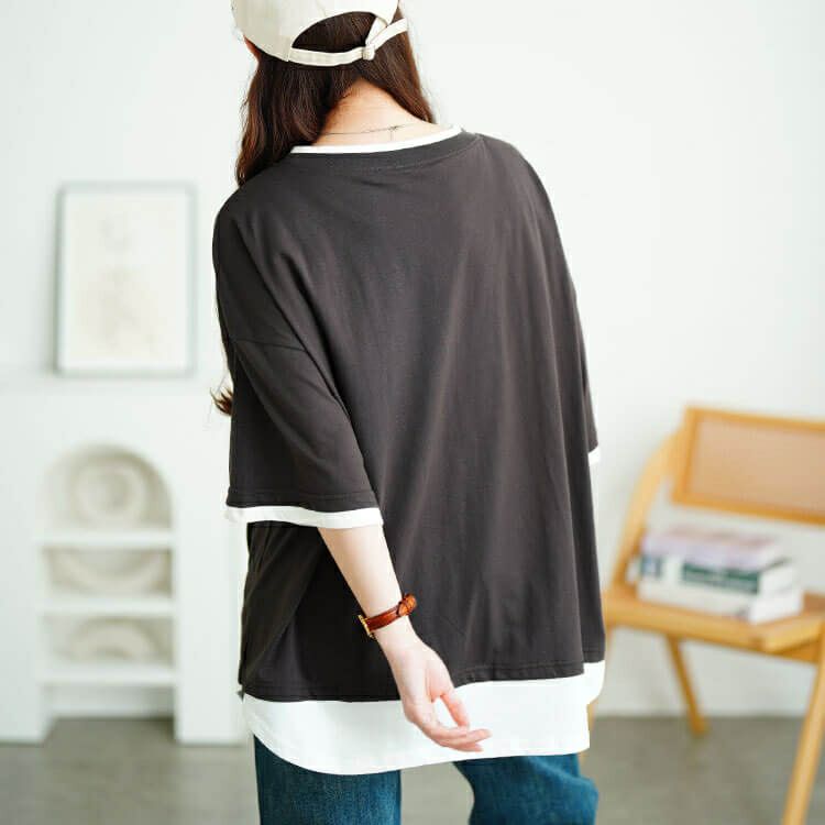 大きいサイズ レディース 接触冷感重ね着風コットンプルオーバー　cpdai-659680【メール便可】