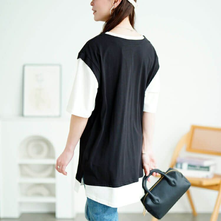 大きいサイズ レディース 接触冷感フェイクベストコットンプルオーバー　cpdai-659679【メール便可】