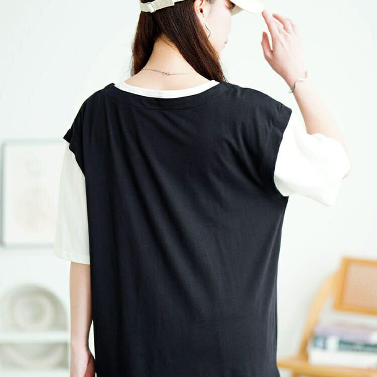 大きいサイズ レディース 接触冷感フェイクベストコットンプルオーバー　cpdai-659679【メール便可】