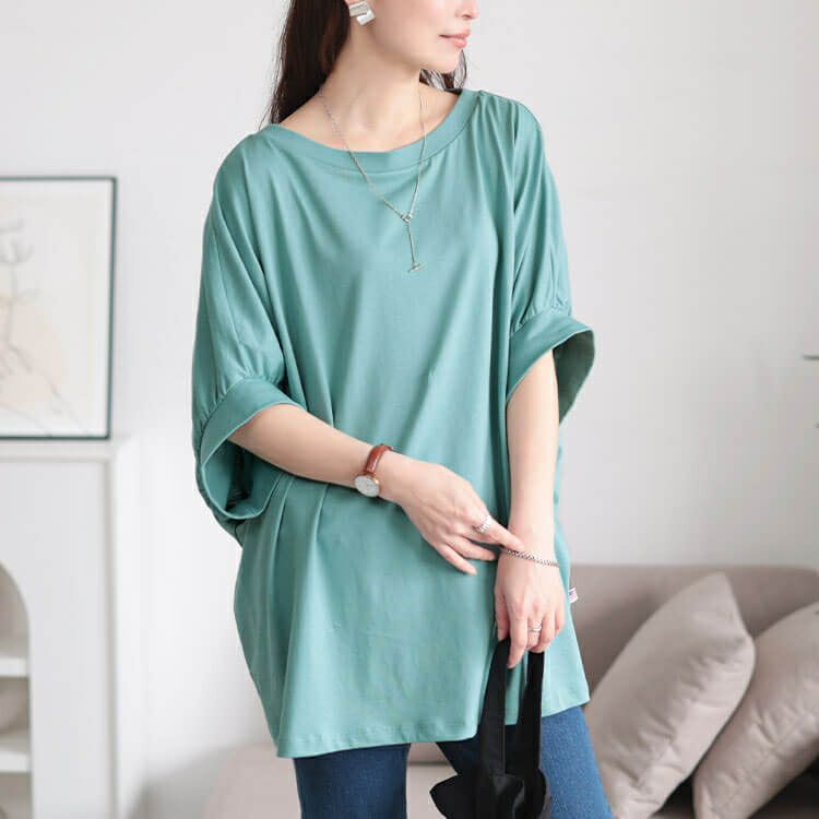 大きいサイズ レディース 接触冷感＆UVカットコットンドルマンカットソー　cpdai-659852【メール便可】