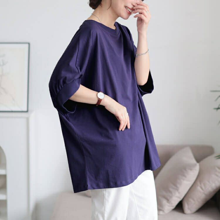 大きいサイズ レディース 接触冷感＆UVカットコットンドルマンカットソー　cpdai-659852【メール便可】