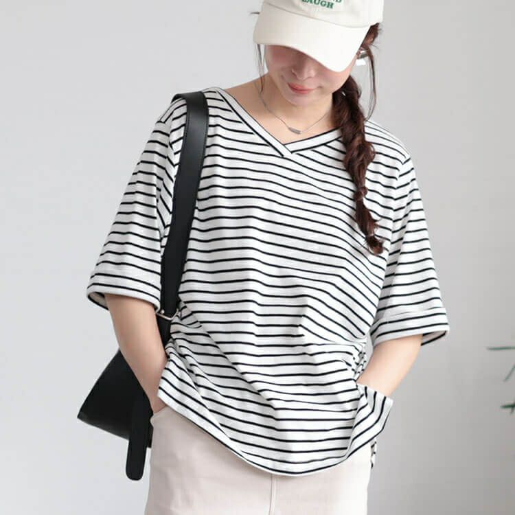 大きいサイズ レディース 接触冷感＆UVカット前後2wayボーダーTシャツ　cpdai-659851【メール便可】