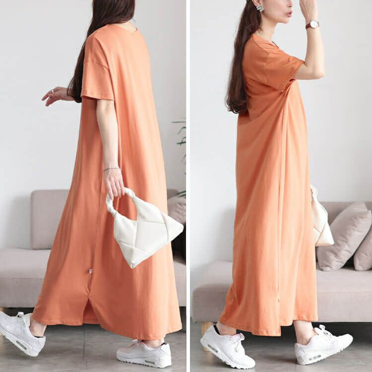 大きいサイズ レディース 接触冷感＆UVカットコットンワンピース　cpdai-659854【メール便可】