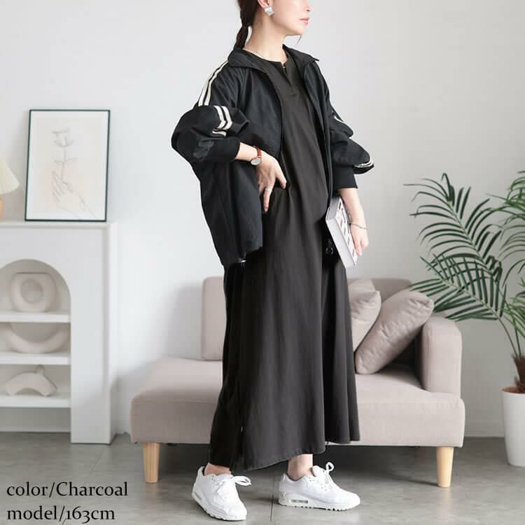 大きいサイズ レディース 接触冷感＆UVカットコットンワンピース　cpdai-659854【メール便可】 チャコール