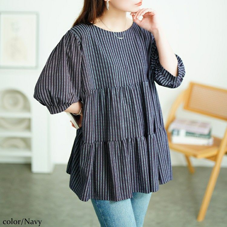 大きいサイズ レディース 接触冷感鹿の子ティアードチュニック　cpdai-659787【メール便可】