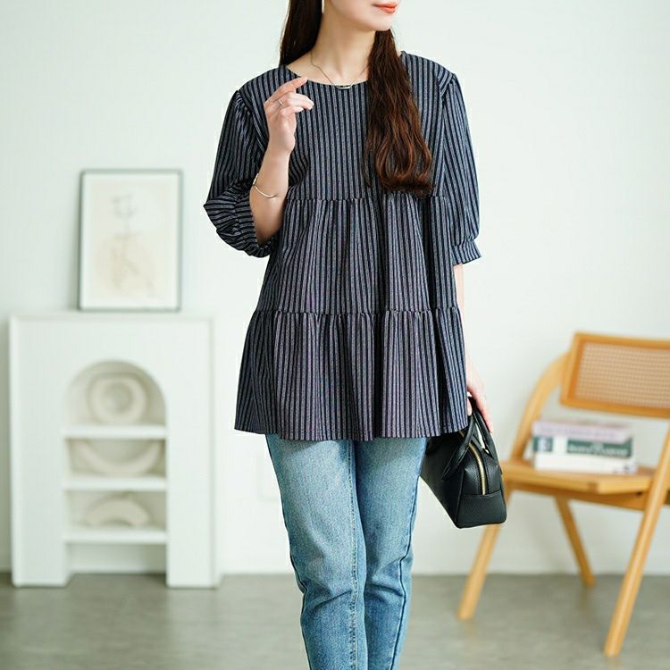 大きいサイズ レディース 接触冷感鹿の子ティアードチュニック　cpdai-659787【メール便可】