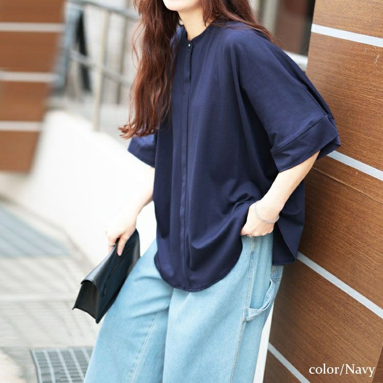 大きいサイズ レディース 接触冷感バンドカラードルマンプルオーバー　mncut-152467【メール便可】