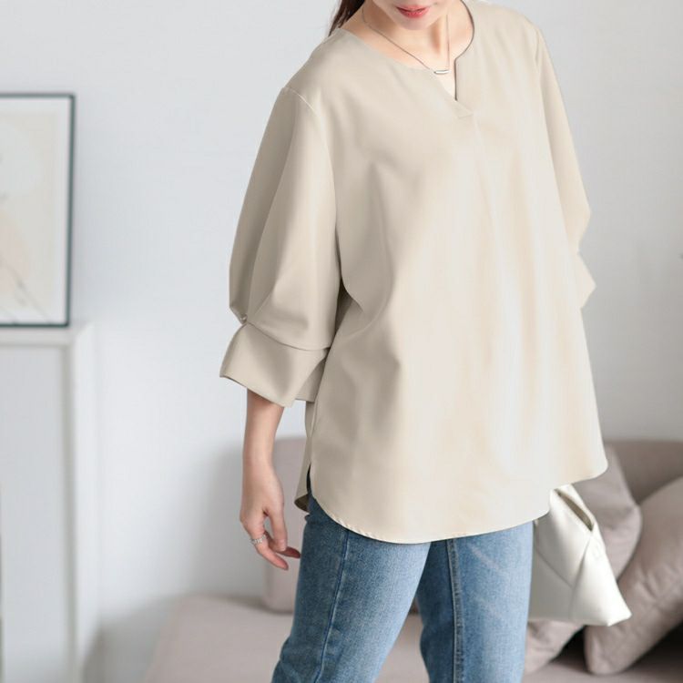 大きいサイズ レディース キーネックタックスリーブプルオーバー　mncut-152328【メール便可】