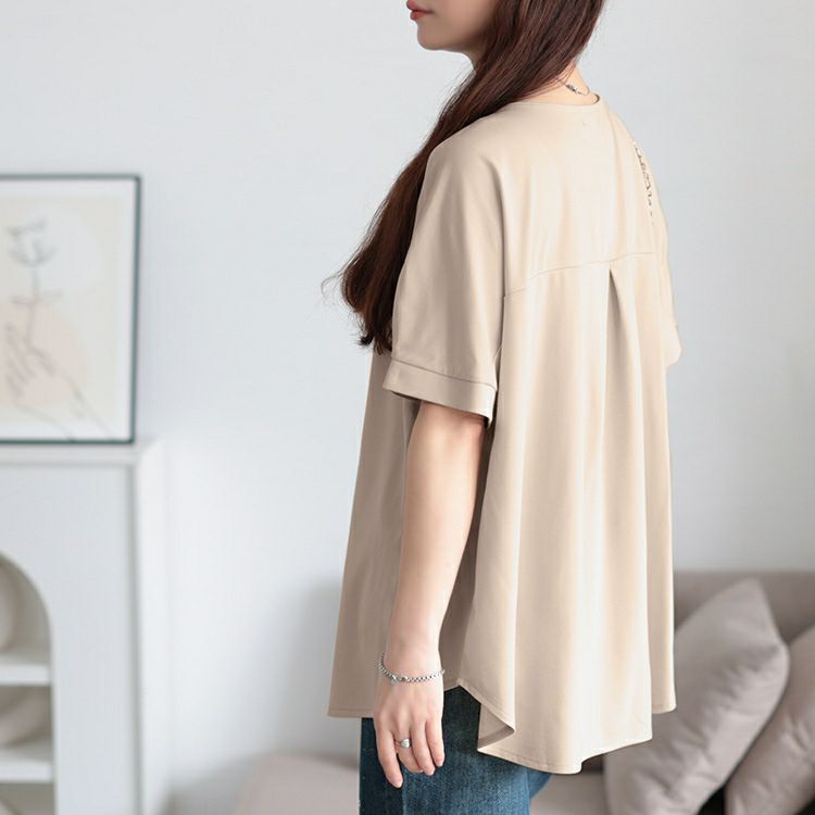 大きいサイズ レディース ラウンドネックタックドルマンプルオーバー　mncut-152319【メール便可】