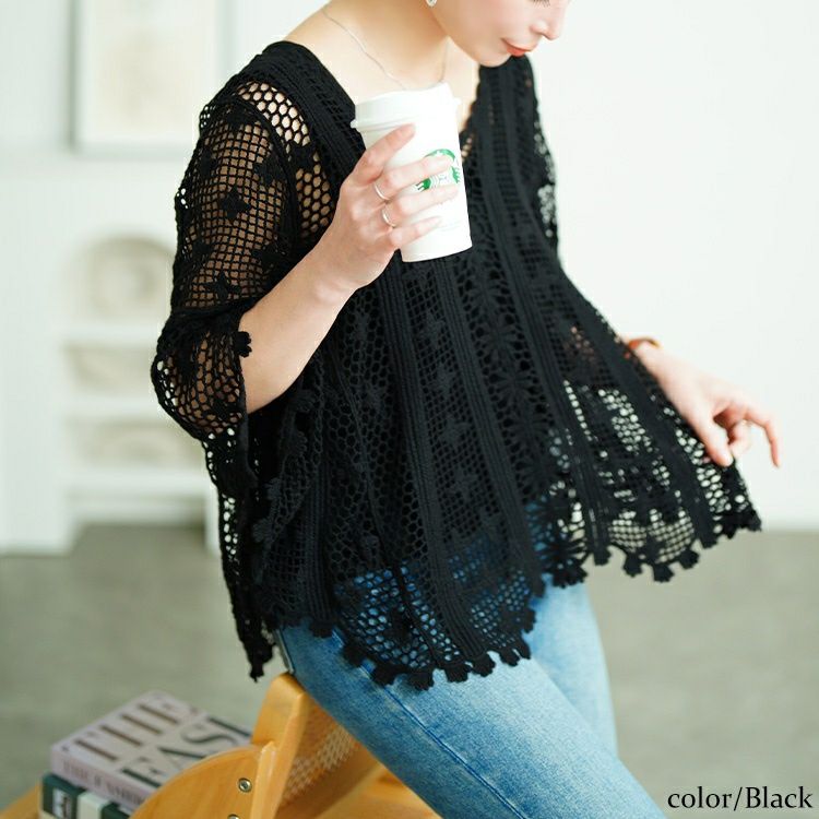 大きいサイズ レディース クロッシェ編みプルオーバー　sada-6933