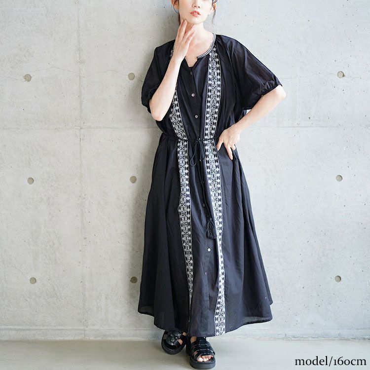 大きいサイズ レディース リボン紐付きエスニック風シャツワンピース　kt-24mi7【メール便可】