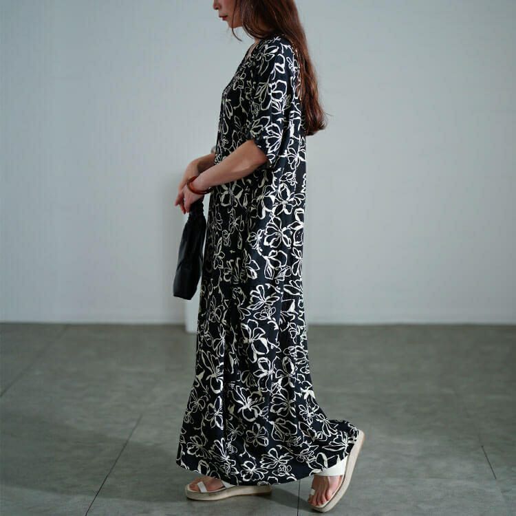 大きいサイズ レディース 花柄マキシ丈ワンピース　gold937【メール便可】