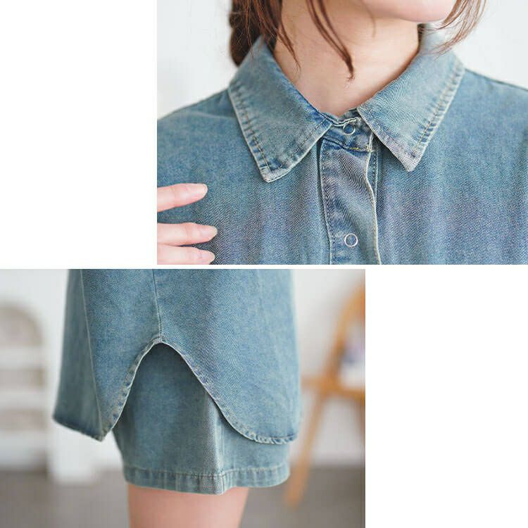 大きいサイズ レディース デニムシャツ＆ショートパンツセットアップ　goldy-1690