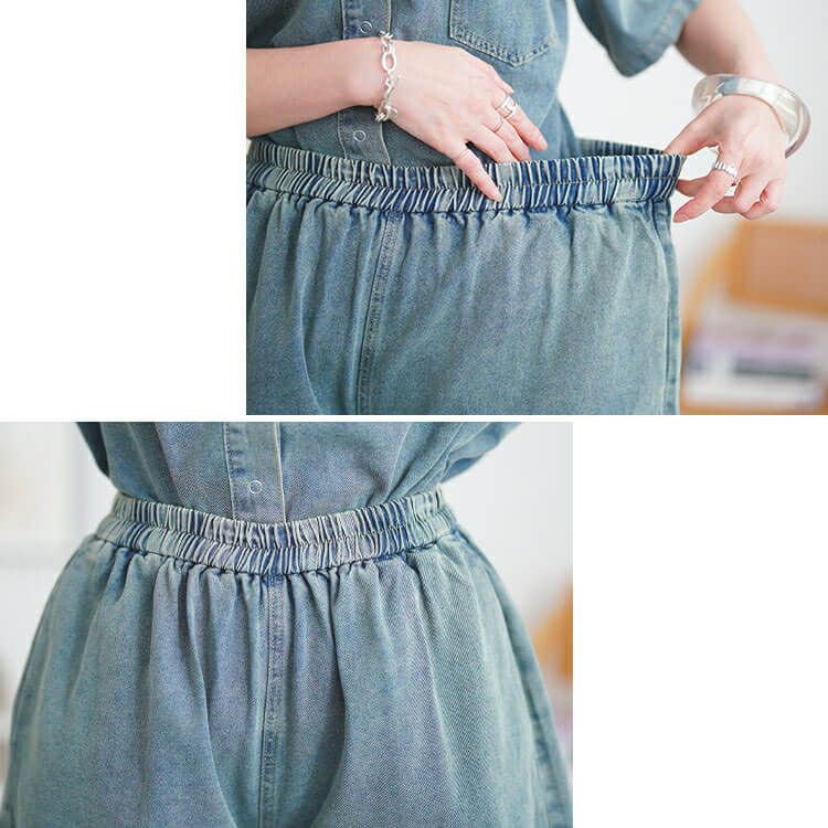 大きいサイズ レディース デニムシャツ＆ショートパンツセットアップ　goldy-1690