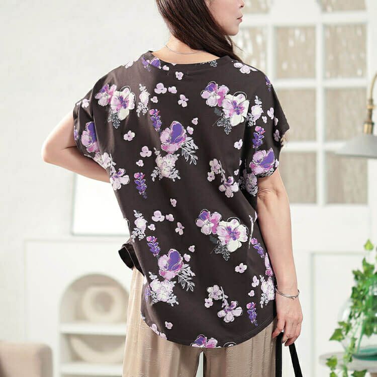 大きいサイズ レディース 接触冷感花柄コットンTシャツ　plan-281517 【メール便可】
